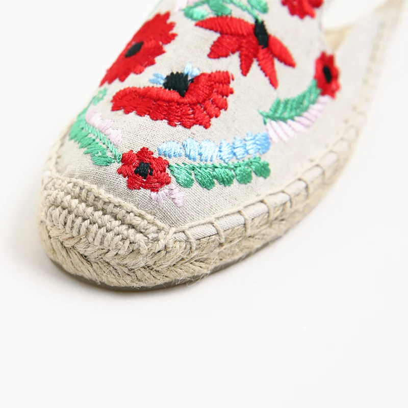 

Floral Embroidery Hemp Espadrille Mules Women Slippers Summer Outside Beach Slides Women Insta Embroidered Mule Flat Sandals