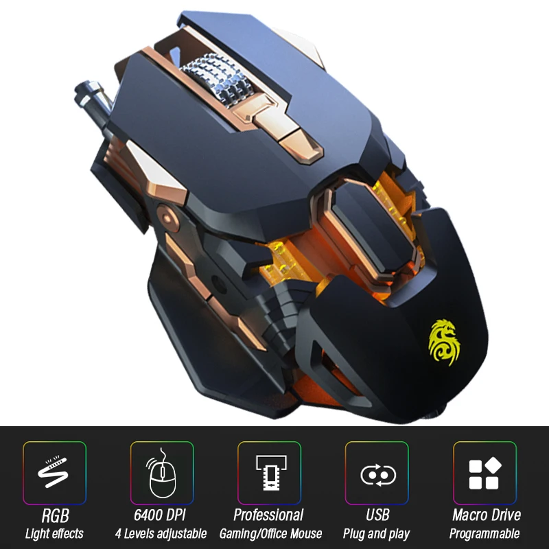 

Ergonomic Gaming Mouse Computer-Mice Gamer Wired Laptop Usb-Cable Optical Programmable Mouse Professional Mouse Gamer 6400DPI