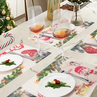 Cute Cartoon Child Table Mat Heat-Resistant Washable Mat Christmas Snowman Santa Clause Reindeer Placemats for Kitchen Dining Ta