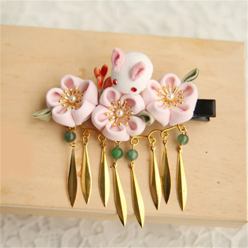 Ручная работа кролик Сакура шаг встряхнуть японский стиль волос Декор заколка