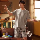 2020 летний мужской пижамный комплект с принтом кролика собаки одежда для сна Женская 100% хлопковая ночная рубашка с коротким рукавом Мужская Ночная сорочка