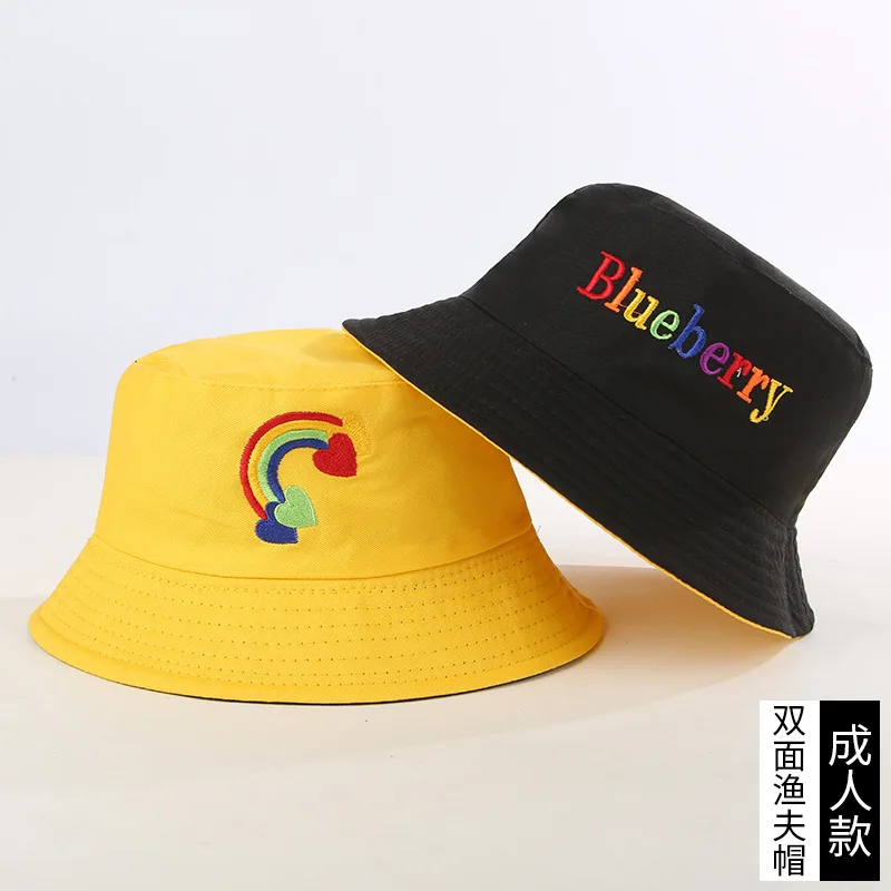 Панама двусторонняя с вышивкой мультяшная Складная шапка улыбками радужными