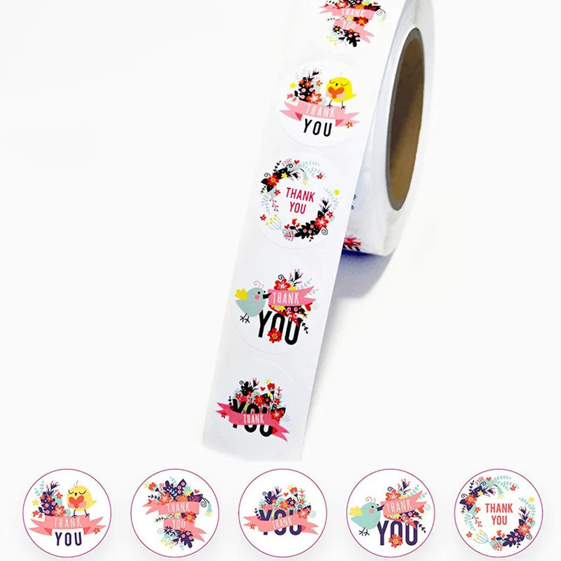 Различные дизайны 500 шт/рулон розовый цветок милое животное спасибо стикер s