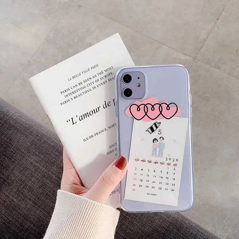 INS стиль мультфильм любовь календарь карта чехол для телефона для iPhone Xs Max Xr X 6 6S 7 8 Plus 11 Pro Max прозрачный мягкий ТПУ задняя крышка