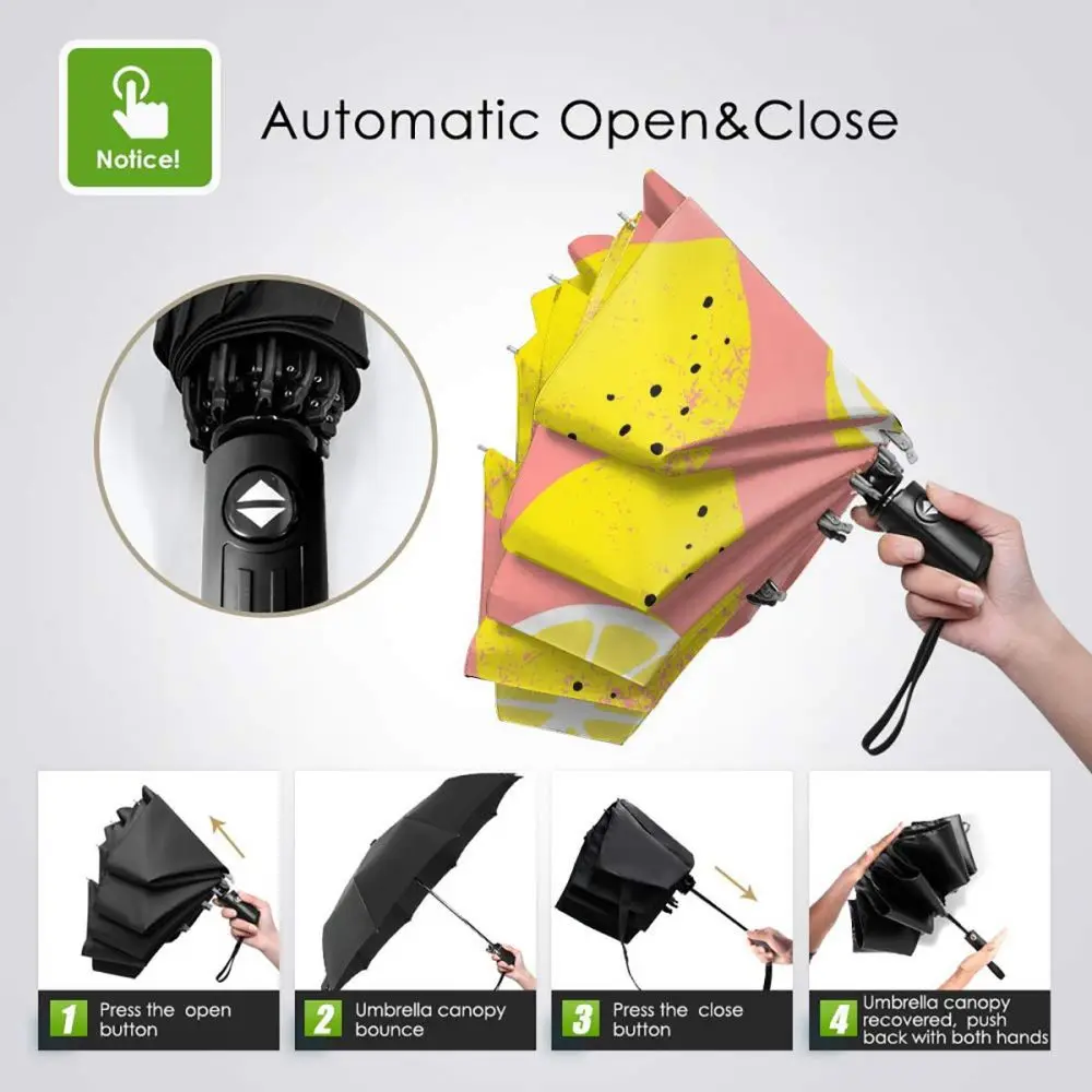 Offerte Ombrello Portatile Pieghevole Antivento Automatico Antivento Limone Estivo Per Uomo Donna