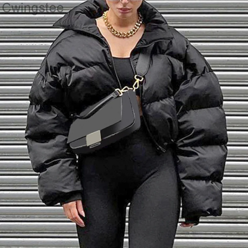 

Winter Solid Thicken Crop Bubble Coats Streetwear Vintage Casual Elegant Ladies Jackets Fashion Harajuku Cute Tops