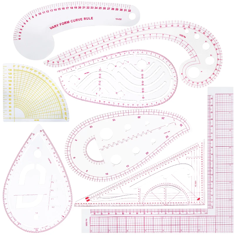 LMDZ Sewing Tools Set 8 Style Fashion Design Ruler Set- French Curve Sewing Tool with Good Touch for Dressmaking/Clothing Design