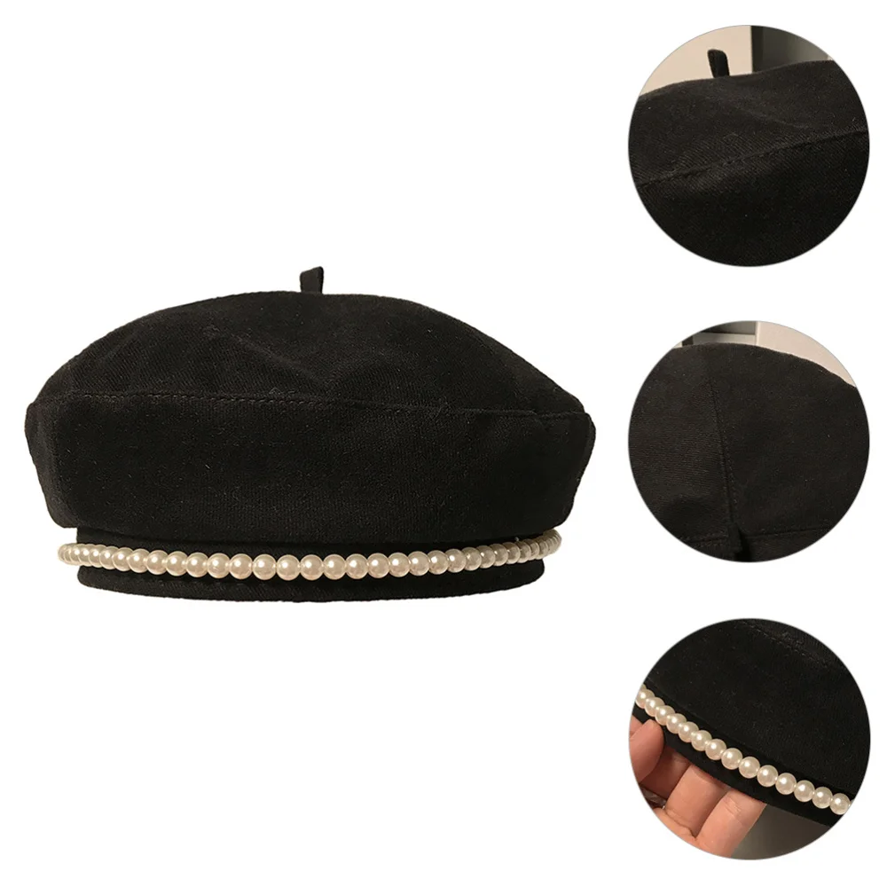 

1Pc Female Pearl Beret Versatile Cap Stylish Beanie Cap Vintage Painter Hat