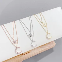 charm multilayers double layers necklace for women zircon jewelry pendant necklace moon star butterfly for party for gift