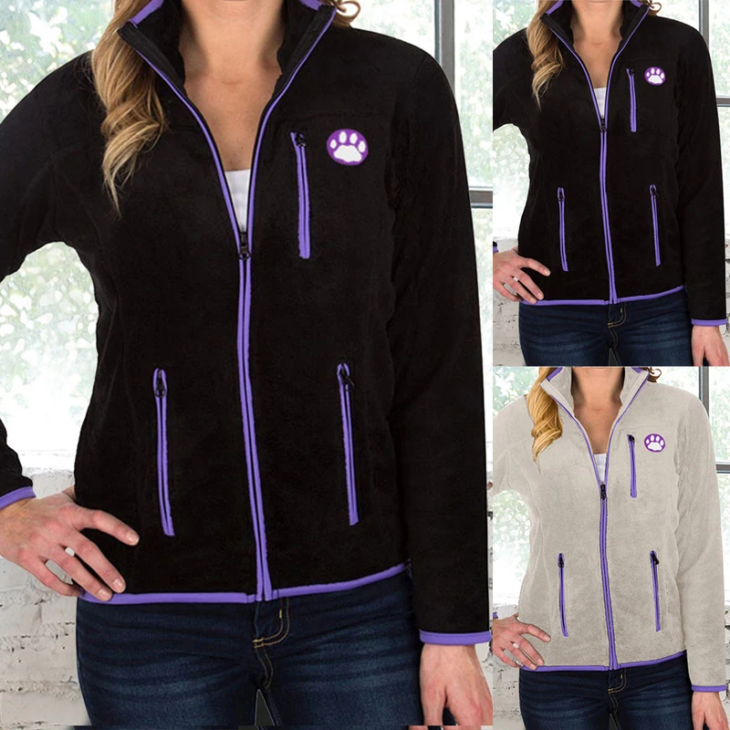 Модная женская Повседневная флисовая куртка зимнее пальто со стоячим воротником