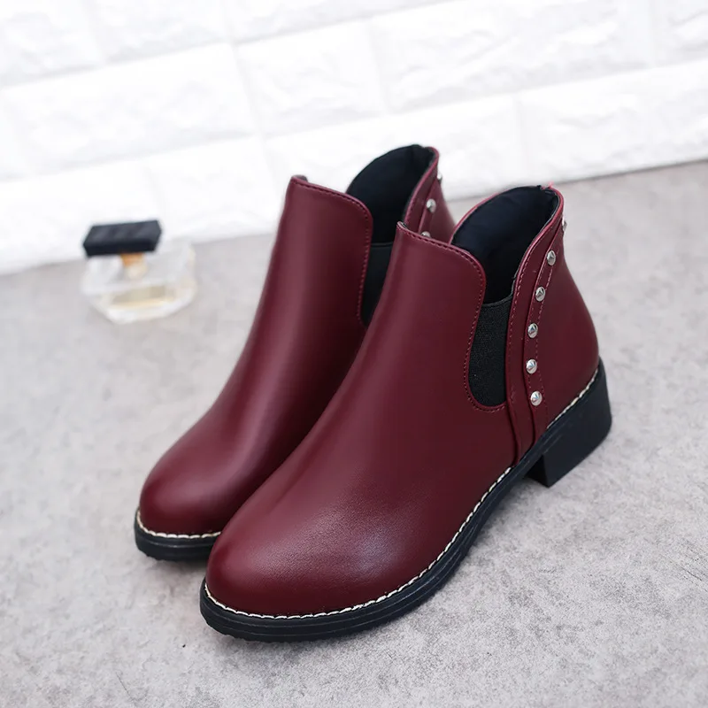 

Women Shoes British Style Leather Platform Boots Fashion Rivet Slip-on Punk Wedges Shoes Luxury Brand Martin Boots Zapatos Mujer