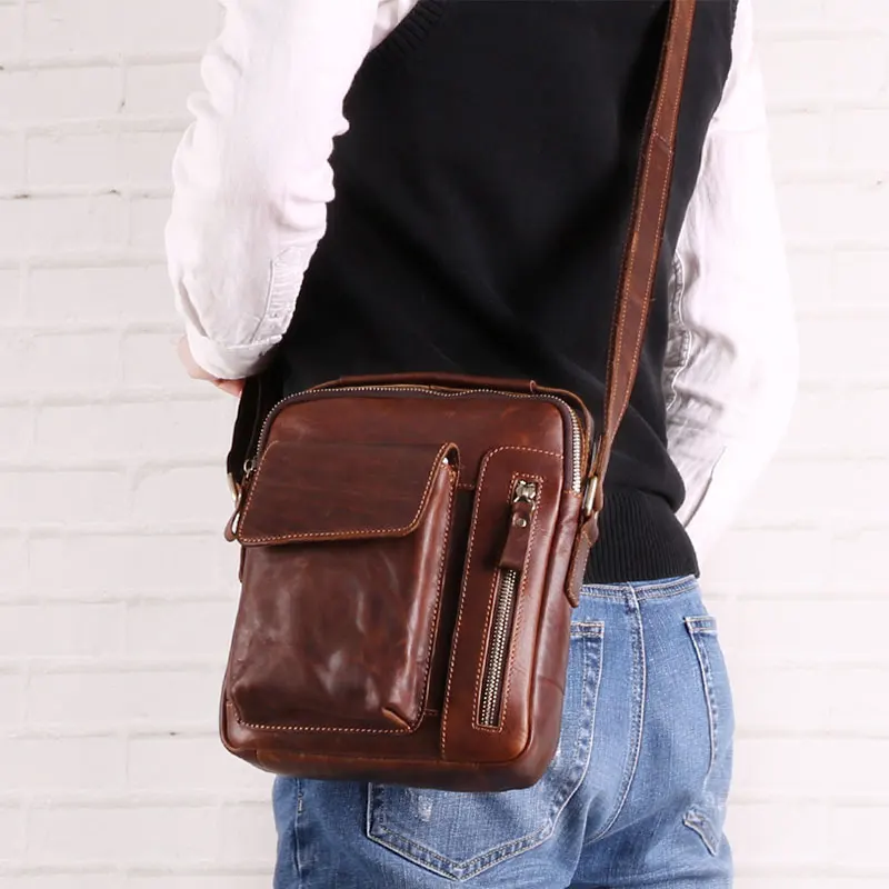 Men's Small MessengerBag for Men New Real Genuine Leather Crossbody Bag Male Travel Shoulder Bag Boy Handbag Bag for Phone