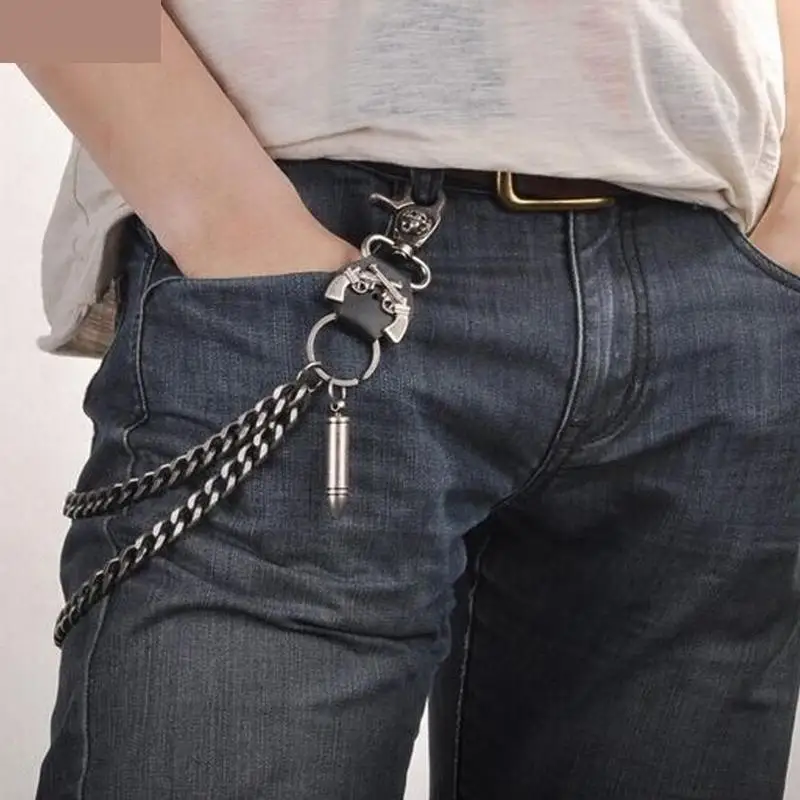 1PC Mens Hip Top Punk Rock Pants Trousers Jeans Waist Skull Men's Metal Wallet Link Chains Chain Strands Biker Key Two J1O6 | Украшения