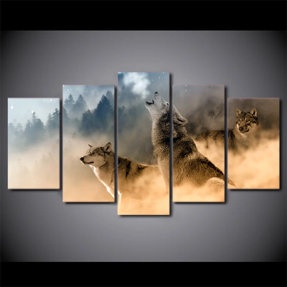 

No Framed Canvas 5Pcs Howling Wolf in Clouds No Yaiba Wall Art Posters Pictures Home Decor Paintings Decorations