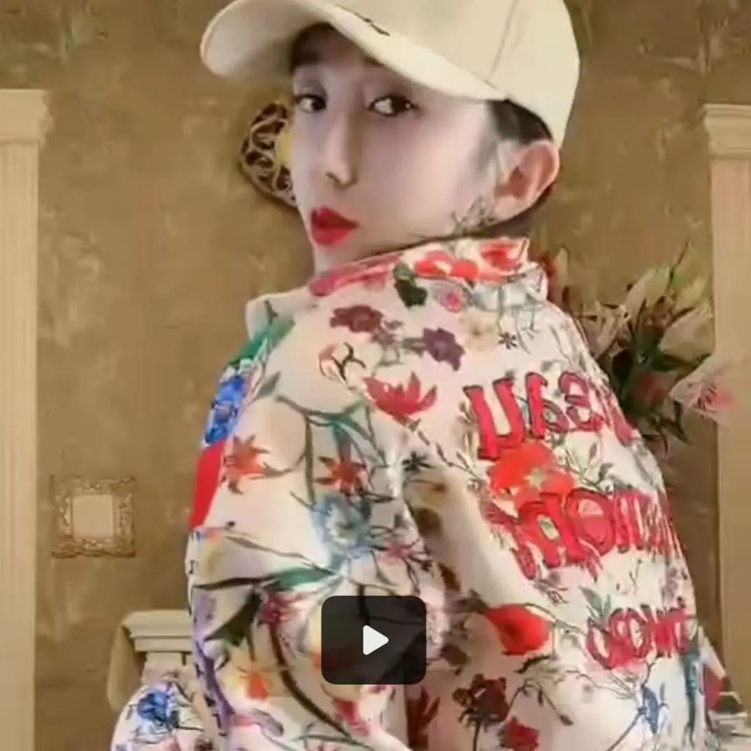 

European station spring and autumn new fashion suit printed sweater baseball uniform women's casual two-piece suit
