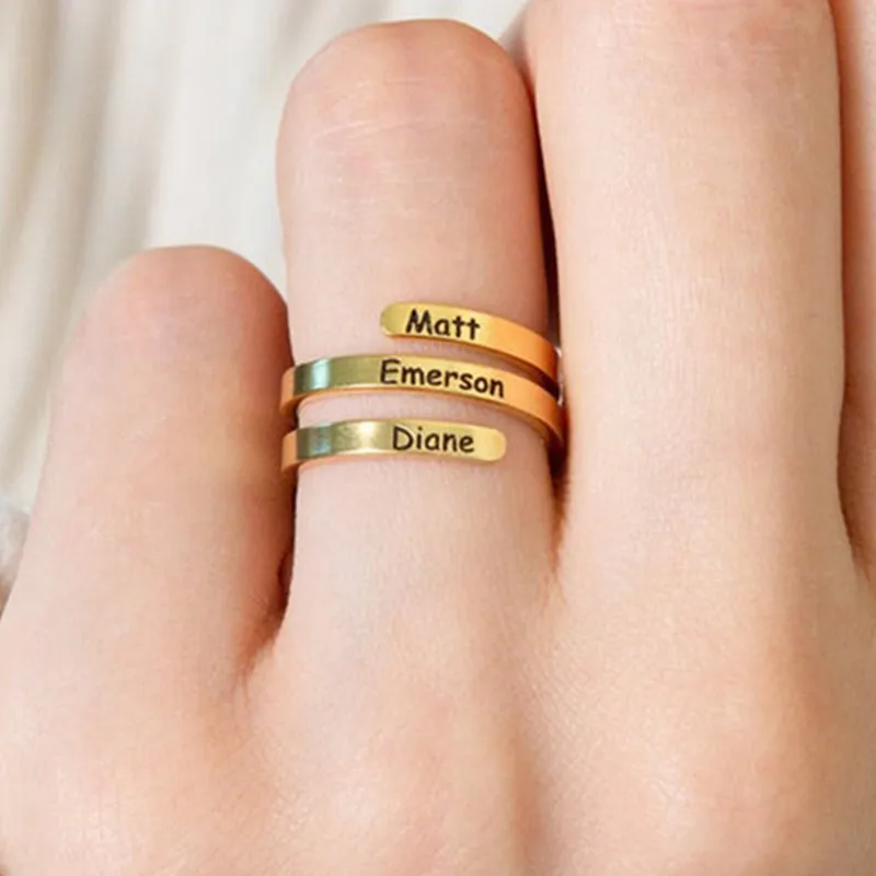 Индивидуальные подарки для лучшего друга кольца с именем на заказ регулируемые