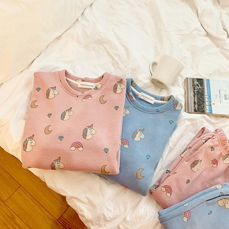 

Winter Pajamas For Women Cute Cartoon Pyjamas Long Sleeve Pijama Mujer Thick Velvet Sleepwear Female Night Suit Homewear