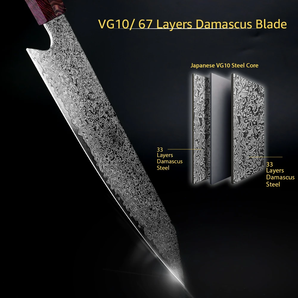 Дамасский кухонный нож шеф-повара 8 дюймов японский Kiritsuke 67 слоев VG10 ножи из