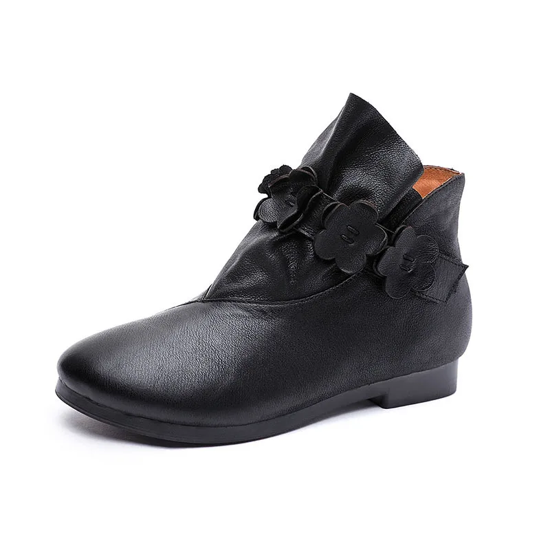 

Johnature Slip-on Platform Boots Genuine Leather Women Shoes Round Toe Flat With 2021 New Winter Sewing Handmade Ankle Boots