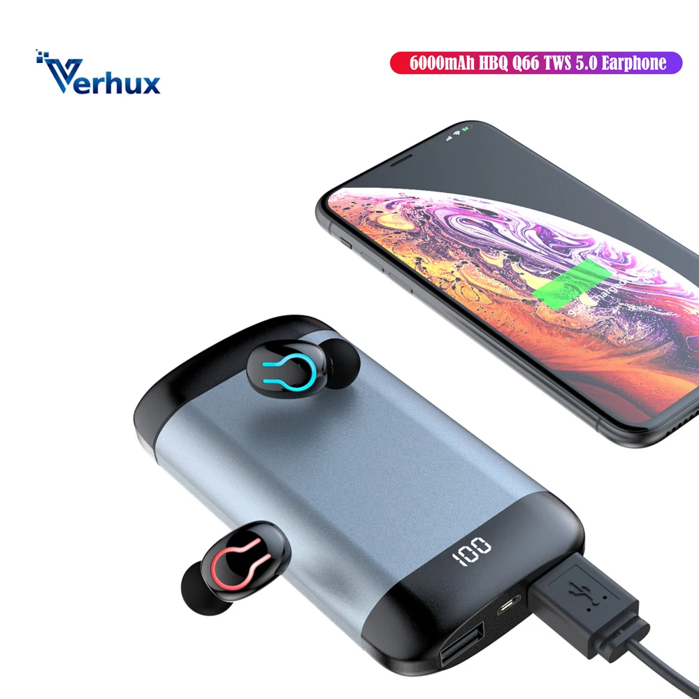 Беспроводные наушники HBQ Q66 TWS 5 0 6000 мАч Bluetooth с светодиодный зарядным устройством