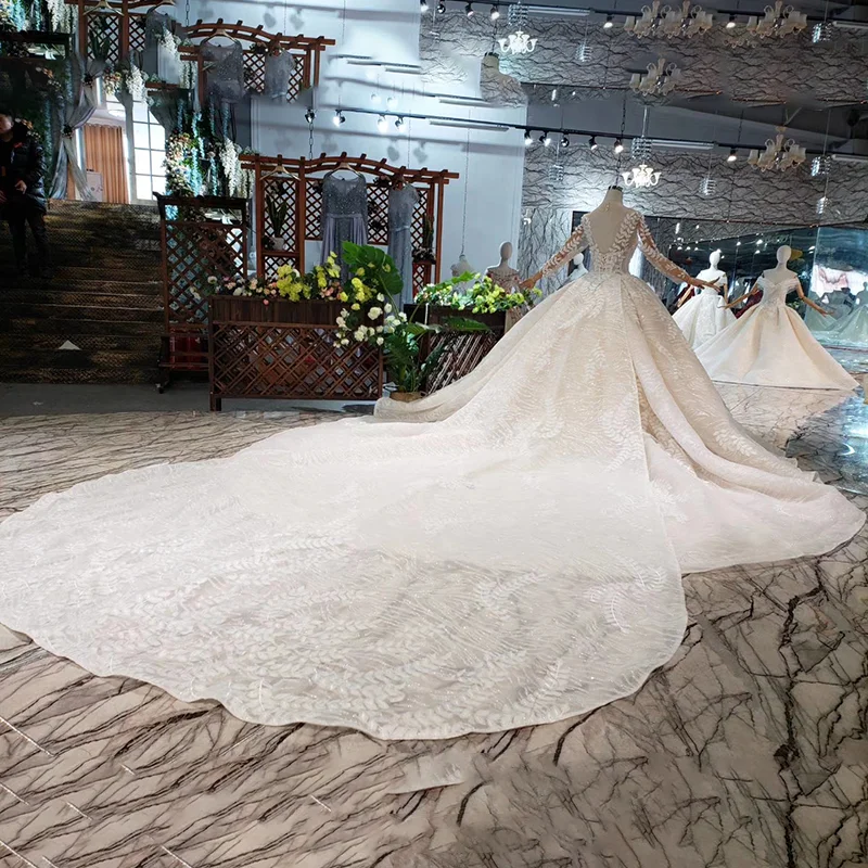 HTL186 2020 new design beauty wedding dresses with detach train full off leaves lace appliques luxury gown veil | Свадьбы и