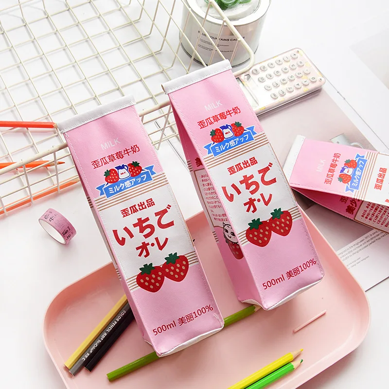 Милый клубничный молочный пенал большая емкость школьные канцелярские