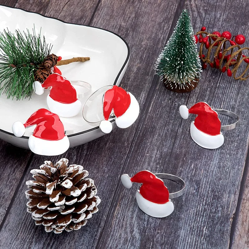 8 Pieces Christmas Hat Napkin Rings Santa Holder Buckle for Holiday Party Dinner Wedding Table Decor | Дом и сад
