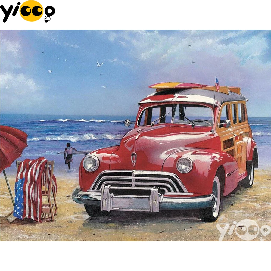 

Full Square/Round Drill Diamond Painting Cross Stitch Embroidery Beach Old Car Rhinestone Mosaic Home Decor Gift BX2160