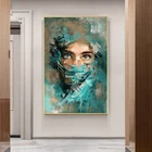 Абстрактное лицо женщины с зеленой вуалью, холст, настенный художественный постер и принты, живопись, женские Портретные картины для гостиной