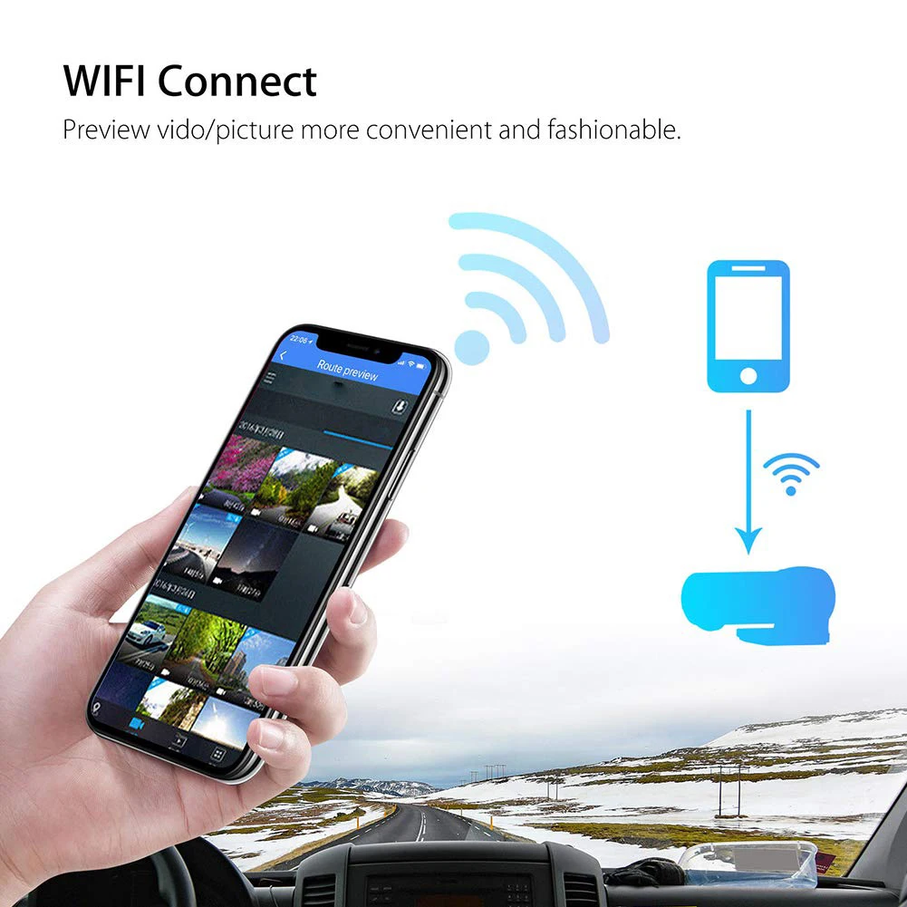 Умный Автомобильный видеорегистратор с циклической записью WIFI широкоугольный