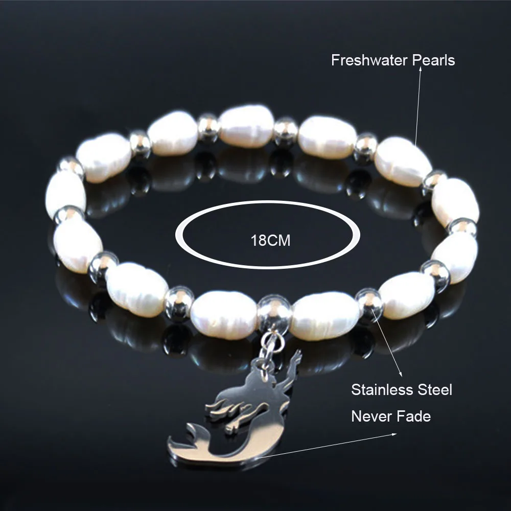 Женский браслет с бусинами и шармами Серебристый из нержавеющей стали B18700