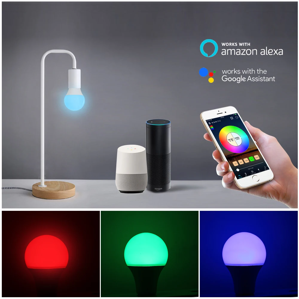 Умсветильник лампа E27 7 Вт аналогична Amazon Alexa и Google Assistant RGB + белая теплая
