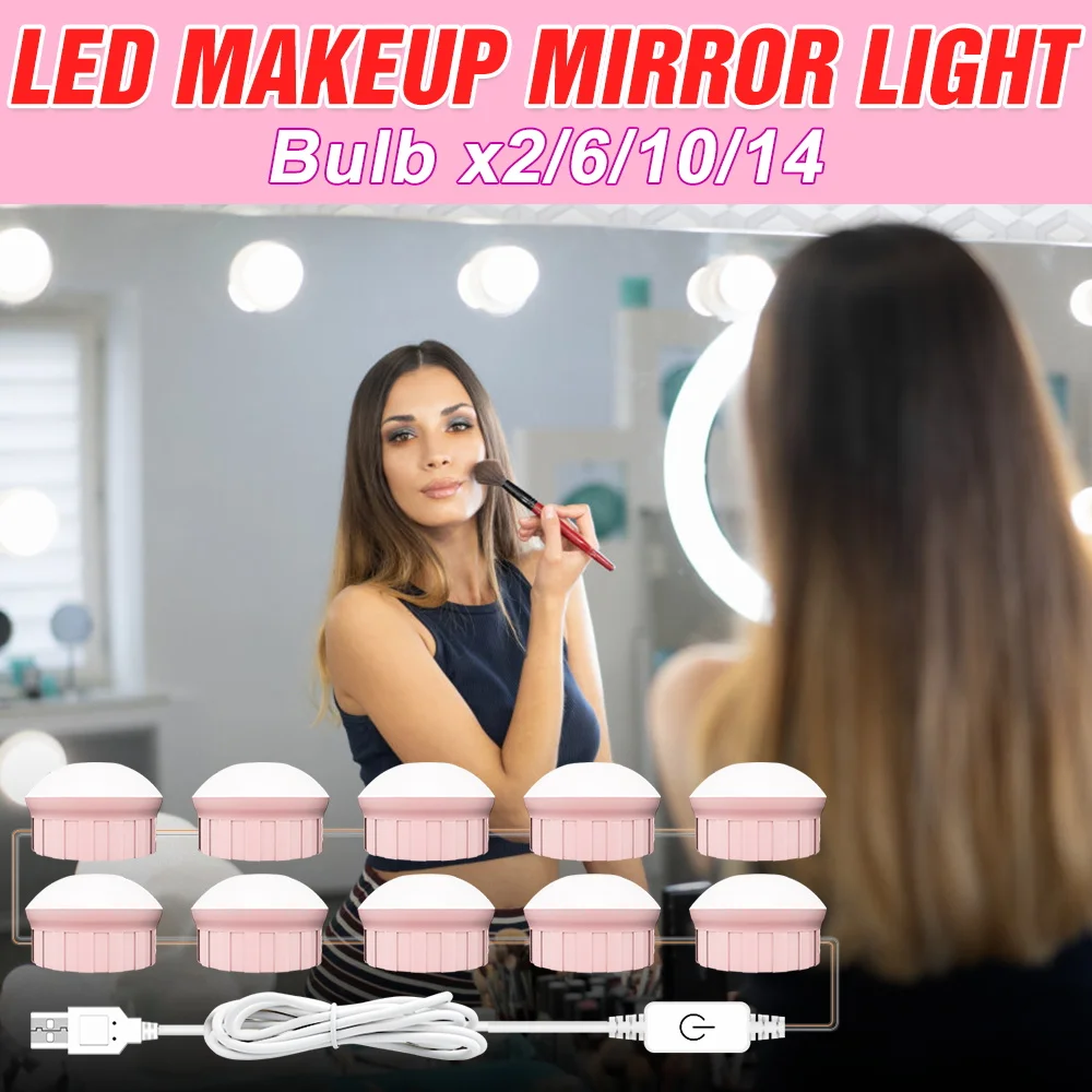 

USB LED 12V Touch Makeup Mirror Lamp Wall Light 3 Color LED Hollywood Vanity Bulb 2 6 10 14 Bulbs Mirror Backlight Decorative