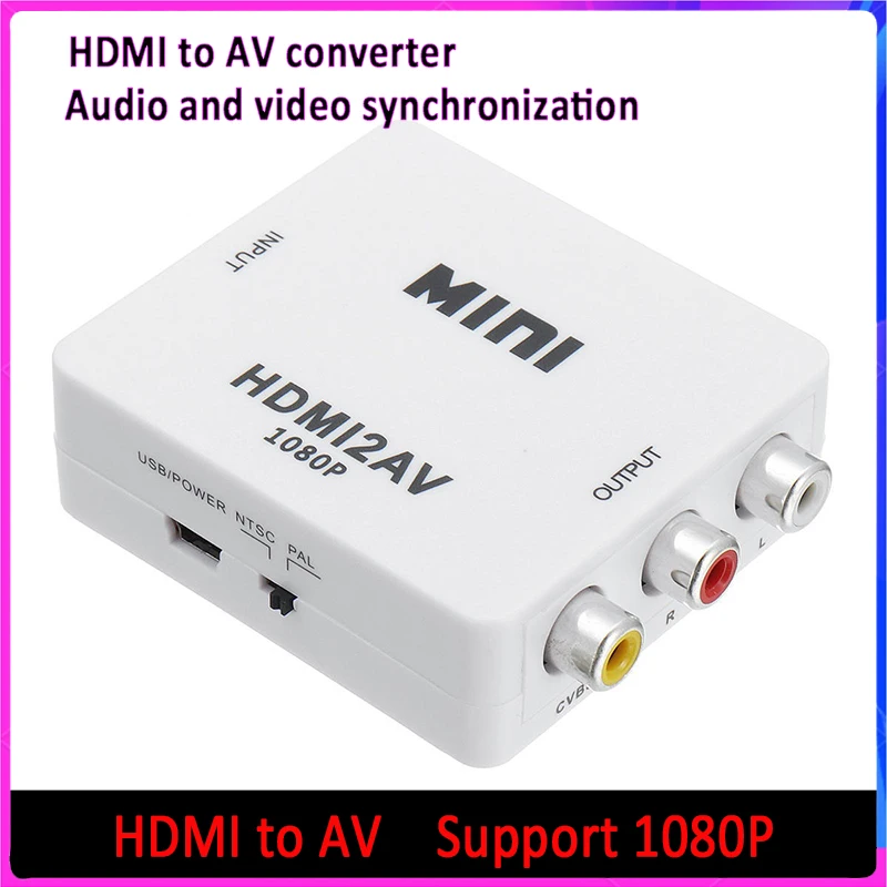 

HDMI-compatible to AV RCA Converter HD Video 1080P Set-top Box Transfer TV HDMI to RCA HDMI2AV HDMIoAV Support NTSC PAL Output