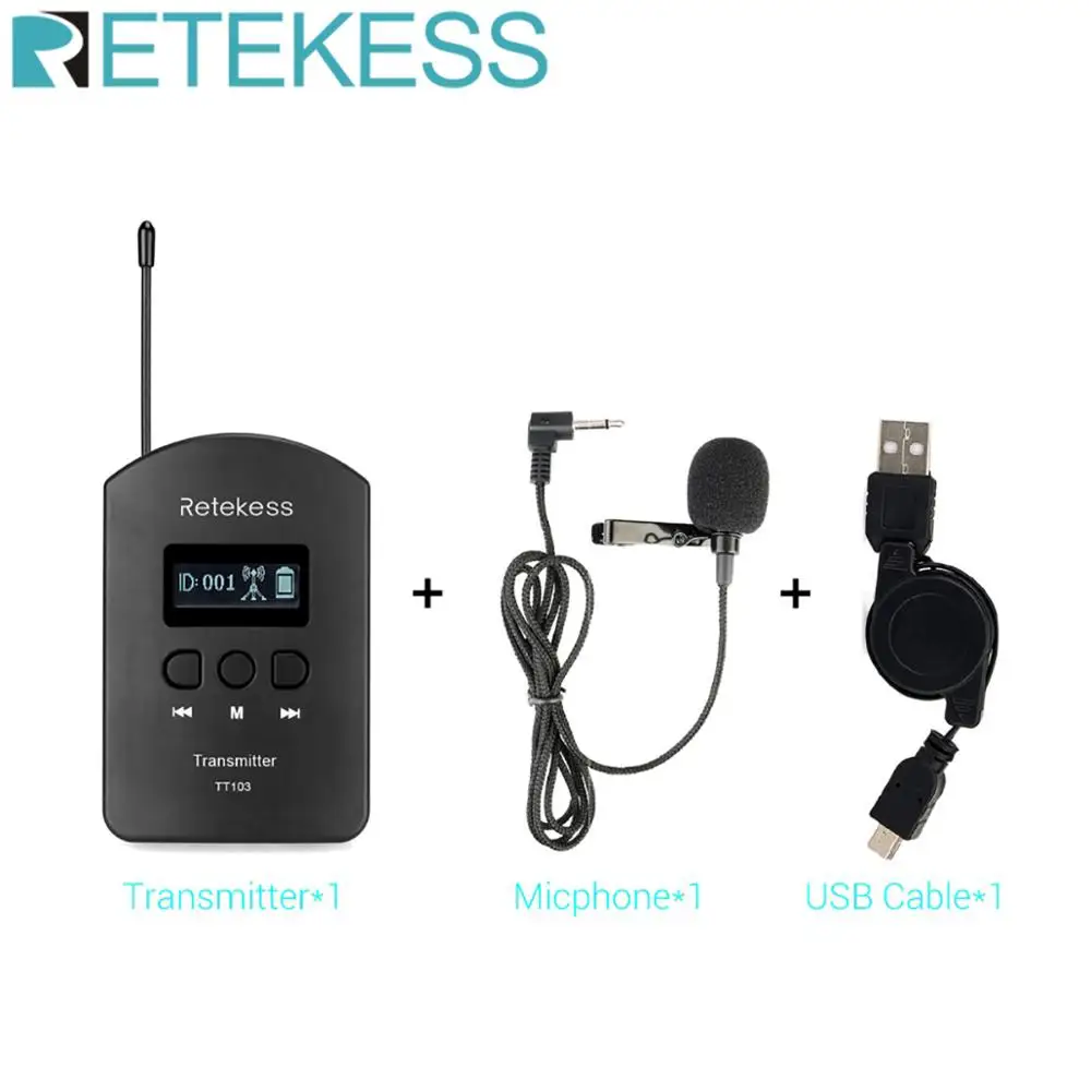 Беспроводной портативный аудиопередатчик Retekess UHF 1 передатчик + микрофон usb