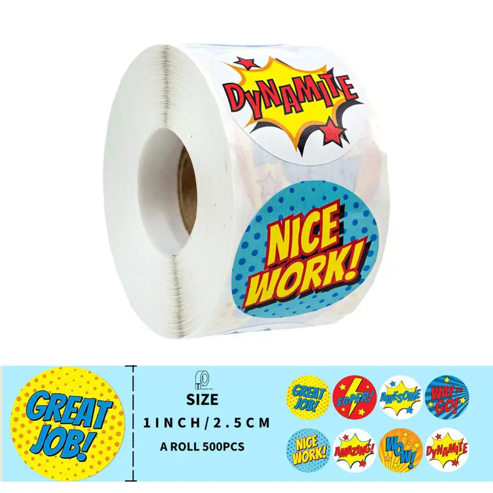 

Наклейки для детей, девочек и мальчиков, 1 дюйм, 500 шт./рулон