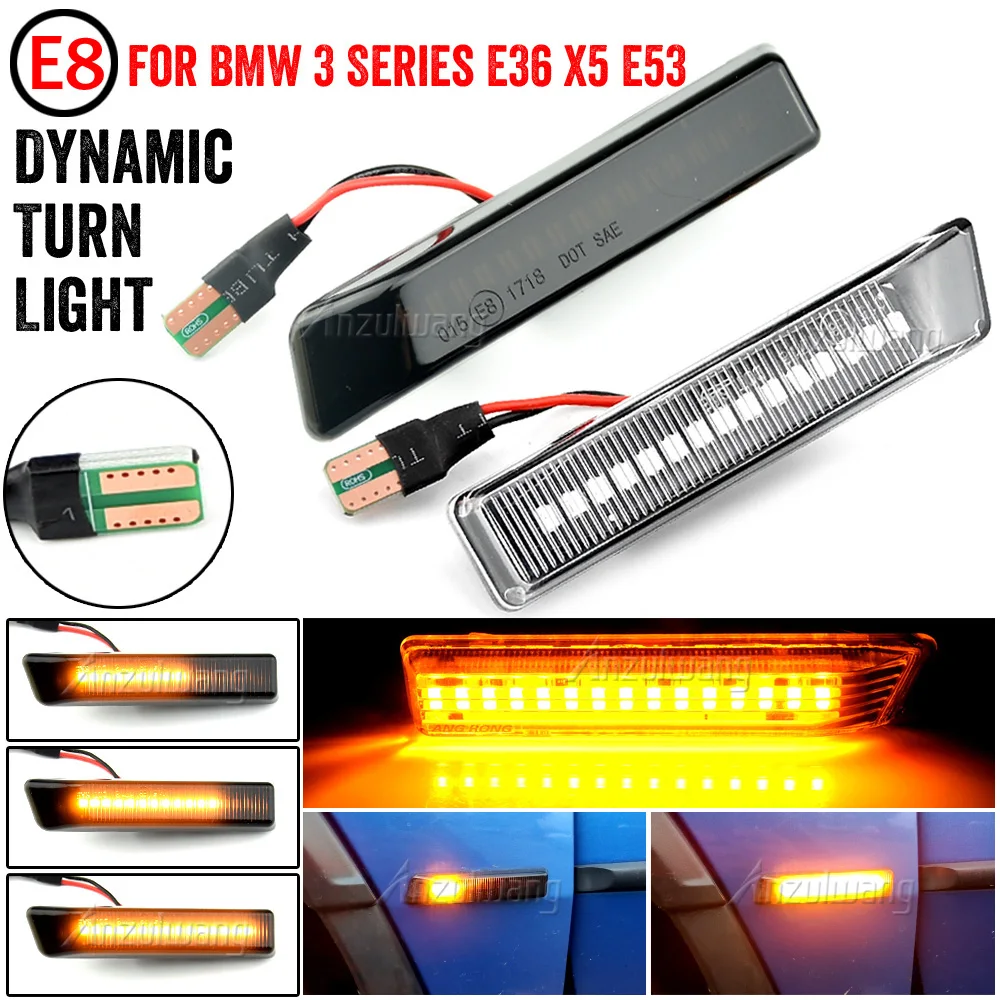 1Pair Dynamic Fender Turn Signal For BMW X5 E53 2000-2005 Led Light Side Marker Sequential Lamp E36 1997-1999