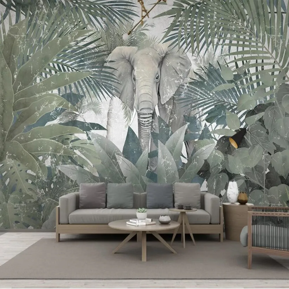 

Milofi Custom large wallpaper mural tropical plant coconut tree animal elephant landscape living room bedroom background wall