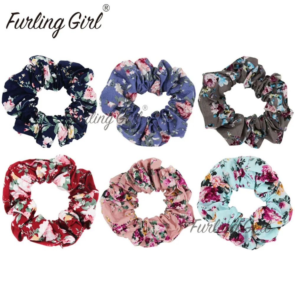 

Furling Girl 1PC Flower Pattern Fabric Hair Scrunchies Floral Ponytail Holder Hair ties Gum Elastic Hair Bands