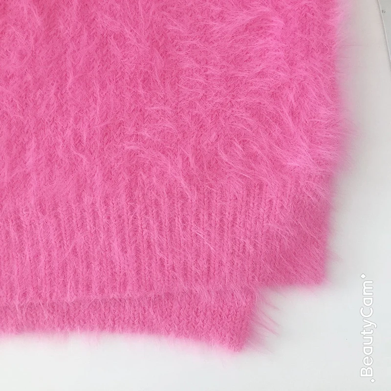 Корейский свитер кашемировый женский розовый Красный Модный зимний мохеровый