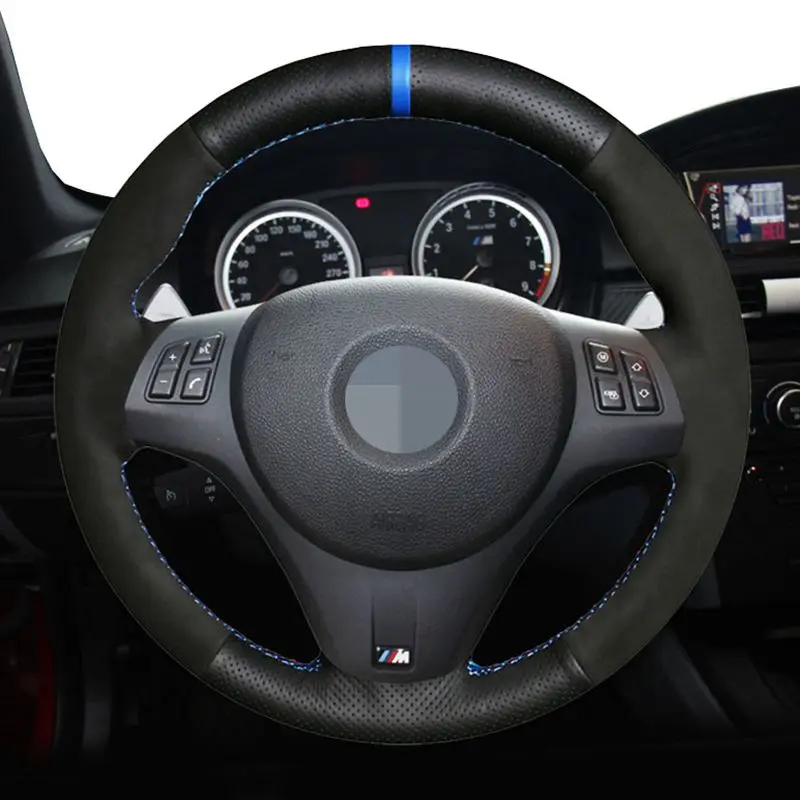 

Черная замша из натуральной кожи чехол рулевого колеса автомобиля для BMW M спортивные M3 E90 E91 E92 E93 E87 E81 E82 E88