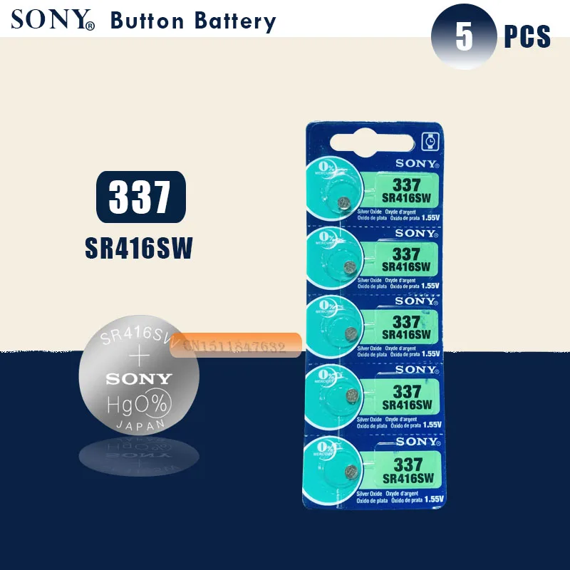 Батарея для часов Sony 5 шт. 100% оригинал 337 SR416SW 1 55 в батарея с оксидом серебра