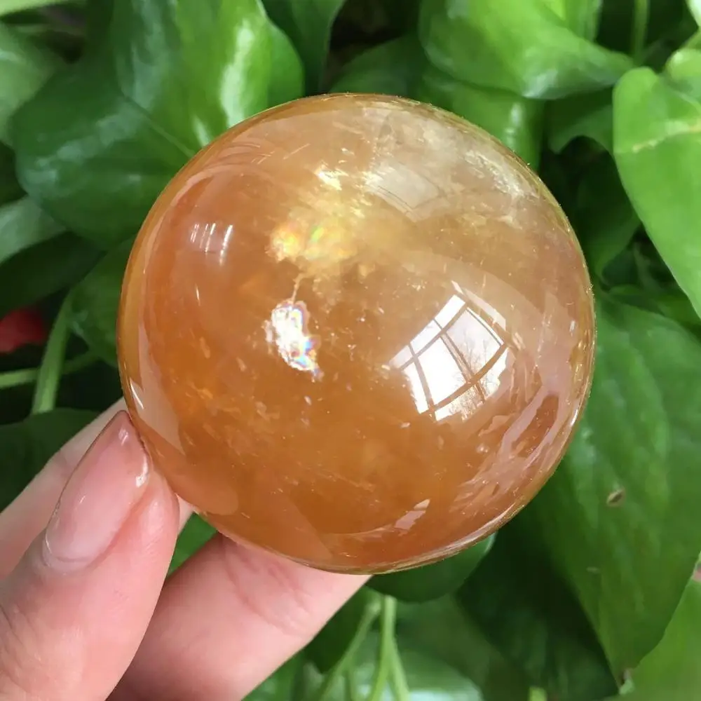 Оптовая продажа натуральный желтый Lceland SPAR хрустальный шар фэн шуй кулон