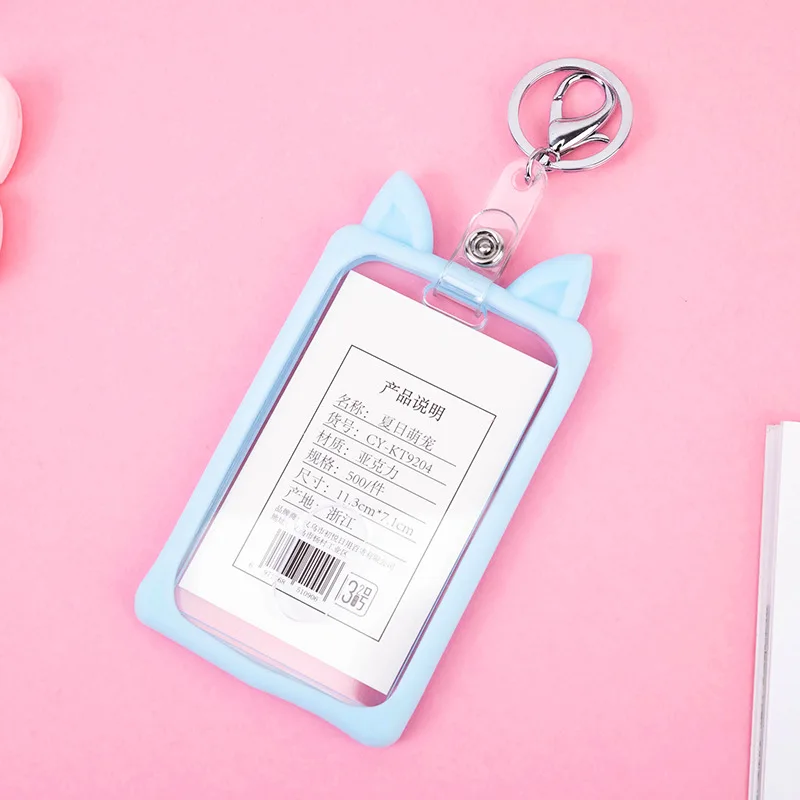 

Cartoon Animals Cat Bear Cat Retractable Badge Reel Silicone Student Card Badge Holder for Bus Work Credit Card Holder Cover