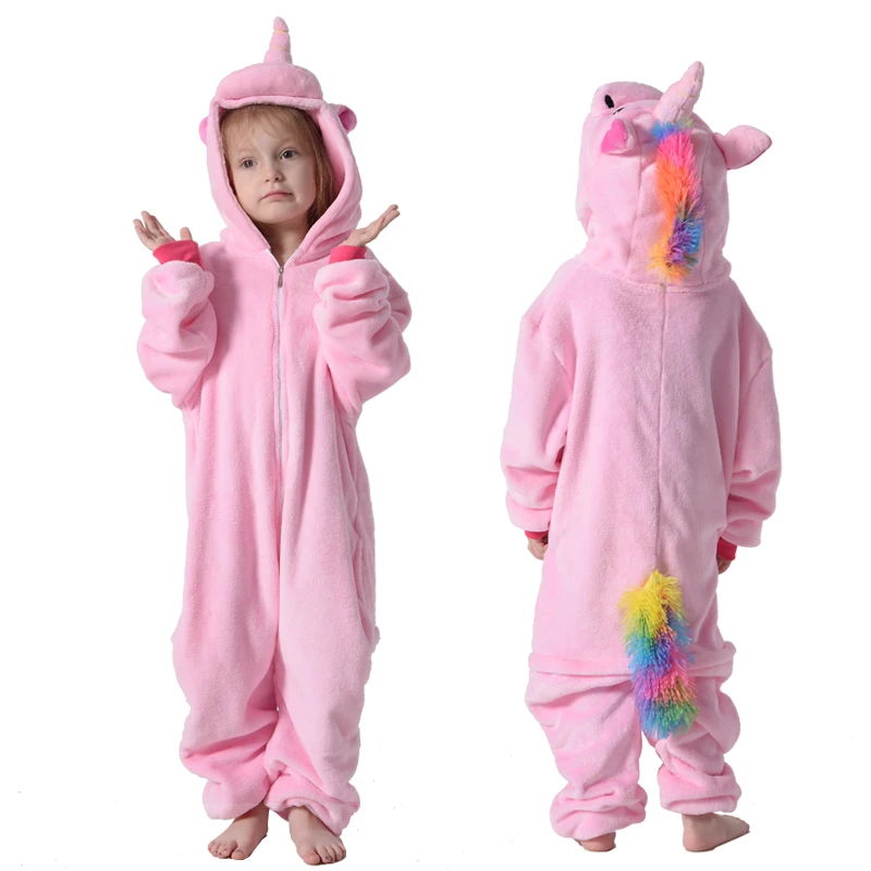 Pink unicorn Kigurumi/Детские пижамы; детские комбинезоны с изображением животных; радуги; единорога; пижамы для мальчиков и девочек; пижамы с вышивкой в виде панды; комбинезон; детская одежда для сна - Цвет: Pink unicorn