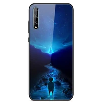 glass case for huawei enjoy 10s phone case back cover with black silicone bumper star sky pattern