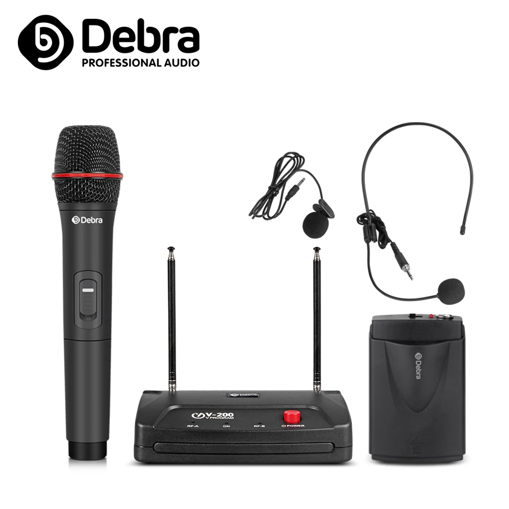 Беспроводная микрофонная система Debra Audio V 200 2 канала VHF с 1 ручным и петличным