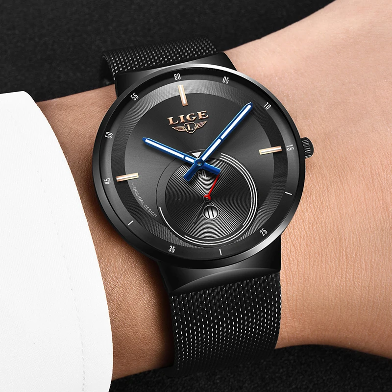 Relogio Masculino LIGE New Luxury Top Brand Men Business Watches Waterproof Quartz Analog Wristwatch Mesh Belt Male Clock+Box | Наручные