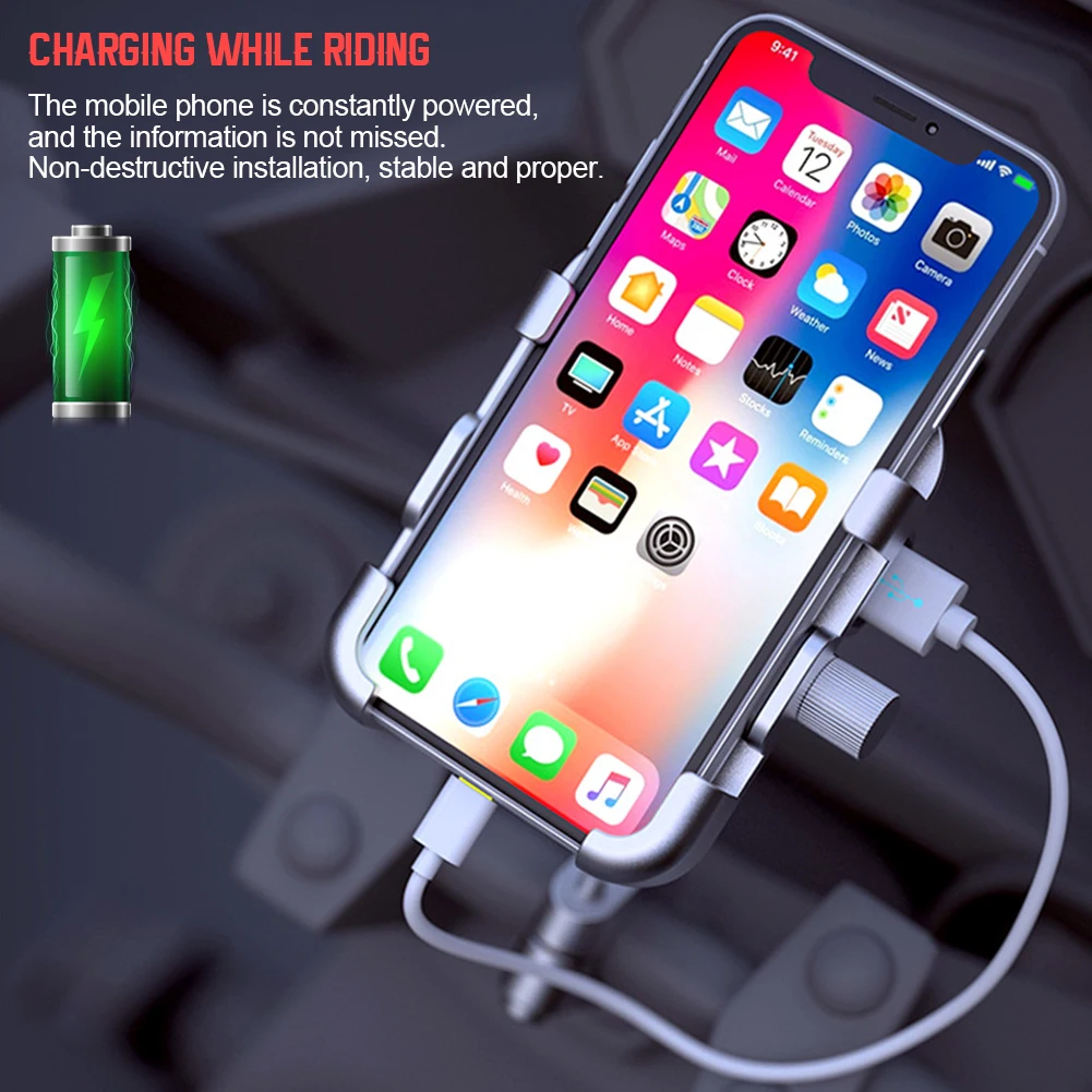 

Aluminum Alloy Motorcycle Mobile Phone Shockproof Holder Stands Handlebar Motor Bike Phone Holder USB Charger GPS Mount Bracket