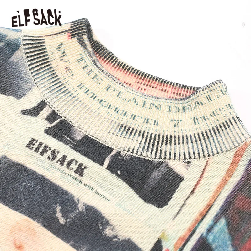 ELFSACK с рисунком, уличная одежда, вязаный пуловер, свитер, женские свитера, осень, корейский стиль, большие размеры, офисные женские базовые Топы